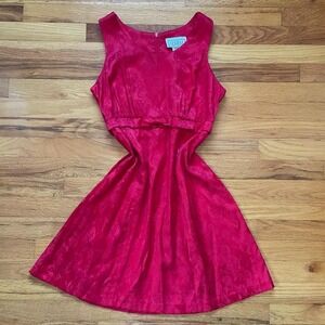 Vintage 90s Y2k Empire Waist Size 7 Jacquard Bridgerton Regency Christmas Red